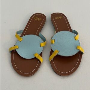 Frances Valentine Circle Sandal in Boar Skin Light Blue and Yellow Sandals